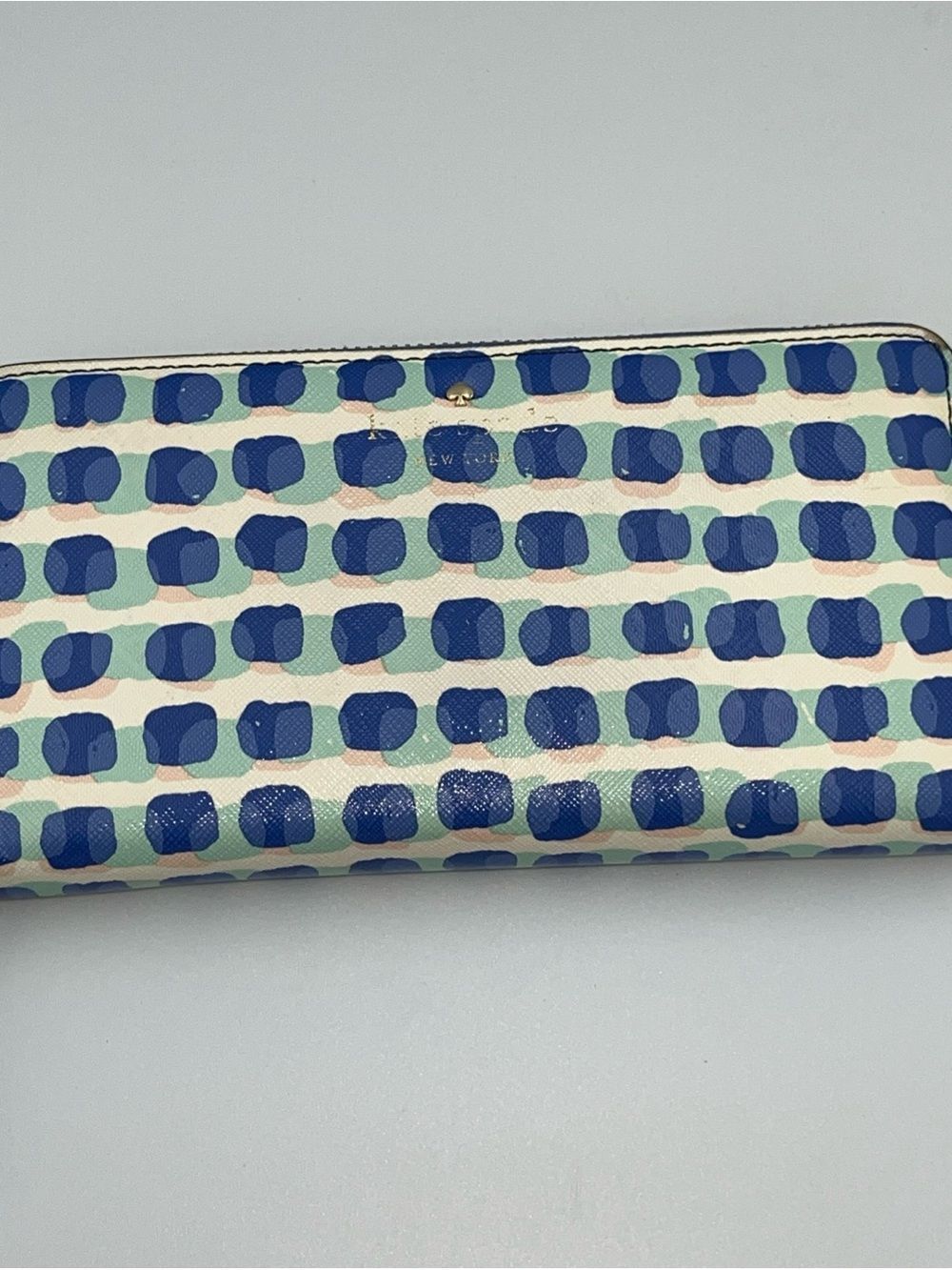 Kate Spade Small Blue Cedar Street Stamp Dot Tavy Dotted Logo Wallet EUC